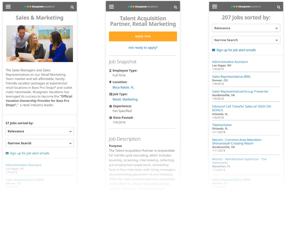 mobile screens UX/UI careers site